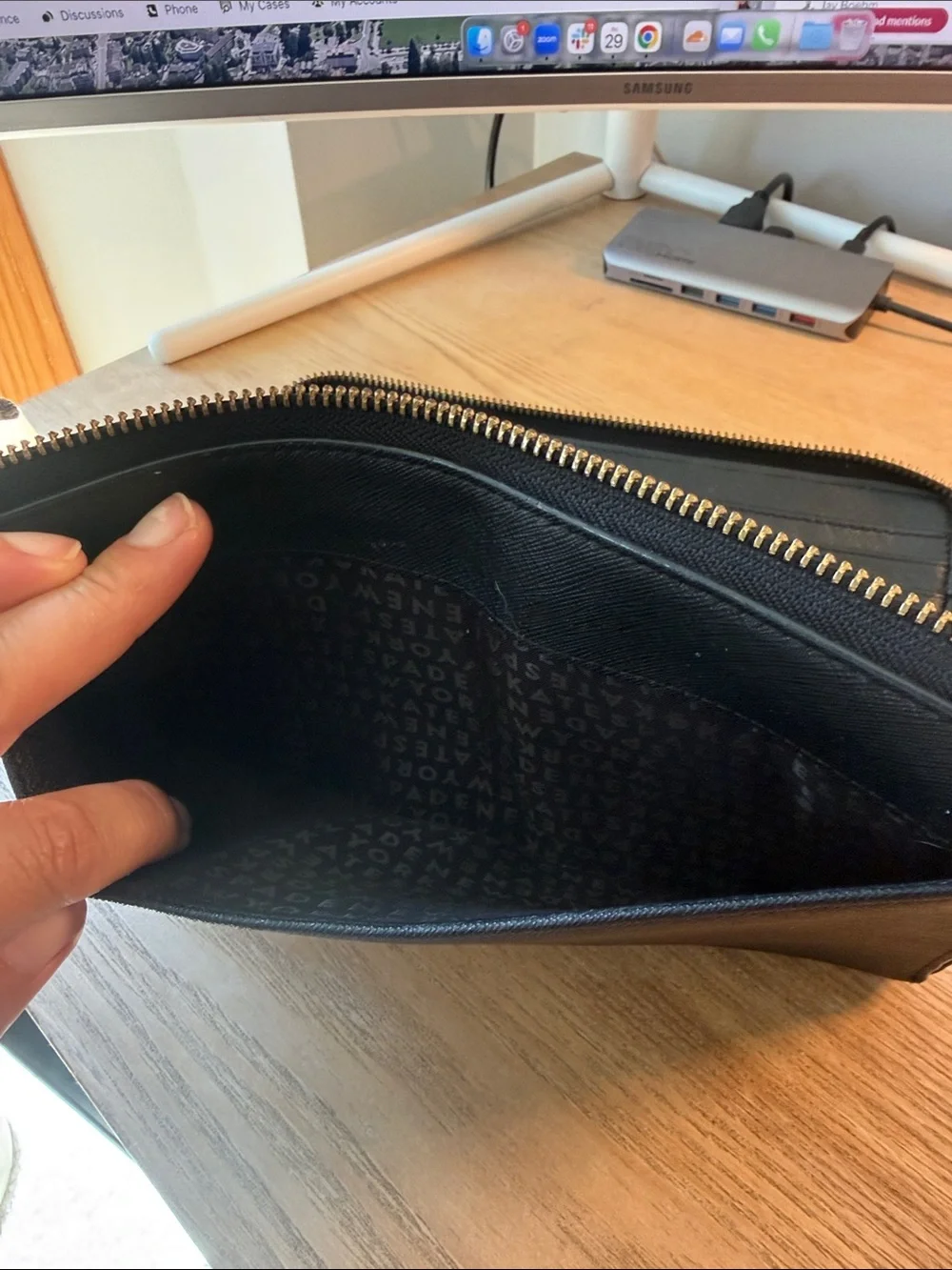 kate spade black zip-around saffiano leather wallet